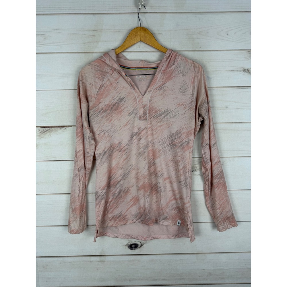 Smartwool Merino Hoodie Womens Medium Pink Grey Abstract Base Layer Top